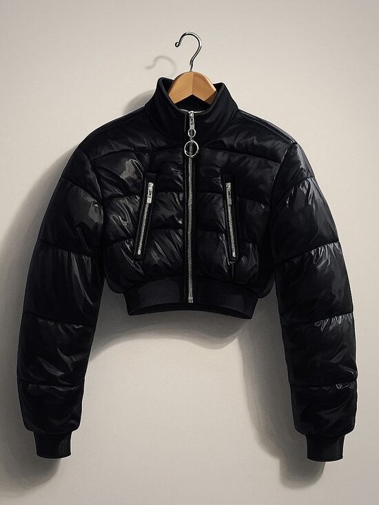 WeWoreWhat Jackets & Blazers - WeWoreWhat Cropped Puffer Jacket Black Womens Size S Zip Front Quilted Coat